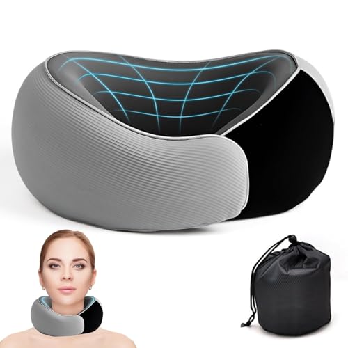 KITVEAURA Travel Neck Pillow for Airplanes &ndash; 100% Memory Foam, 360&deg; Head Support, Breathable...
