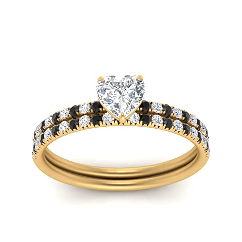 Image of Choose Your Gemstone Pave Petite Ring with Matching Wedding Band Yellow Gold Plated Heart Shape Wedding Ring Sets Minimal Modern Design Birthday Gift Wedding Gift US Size 4 to 12