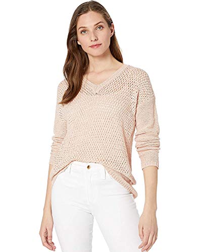 Calvin Klein Women's V-Neck Open Stitch Sweater, Blush, Large #TOP25