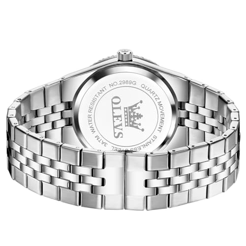 Image of OLEVS Mens Watches Luxury Diamond Calendar Stainless Steel Male Watches Business Dress Waterproof Luminous Fashion Watch for Men