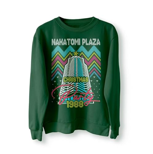 Image of BlackMacaw Nakatomi Plaza Party 1988 Christmas Jumper, Ugly Sweater, Christmas Sweatshirt, Xmas Funny 80's Die Movie Bruce_BGRN_M Bottle Green
