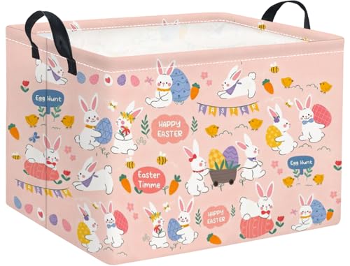 Image of Rectangular Easter Basket Easter Basket for Kids Baby Storage Basket Cute Toy Storage Bin Organizer Shelf Book Basket Easter Room Decor(Pink Purple Easter)