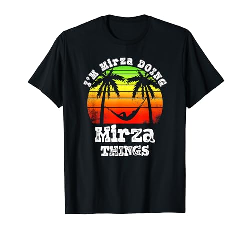 Photo de Je suis Mirza qui fait Mirza Things Asian Names Retro Sunset T-Shirt