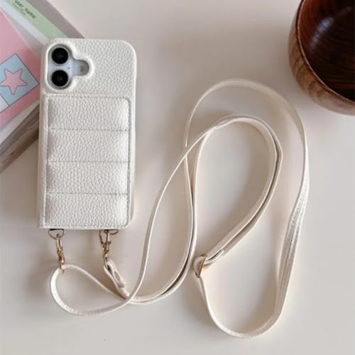 Étui cuir cordon iPhone 16 Plus blanc avec miroir : la fin du sac encombrant