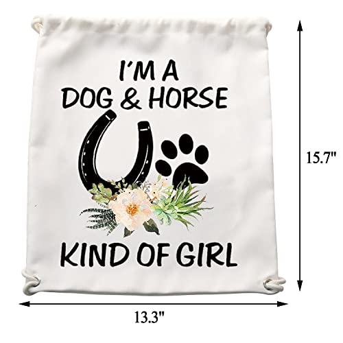 BDPWSS Horse Drawstring Bag Horse Lover Gift I'm a Dog And Horse Kind Of Girl Gift For Dog Owner Dog Mom Gift (Dog horse girl Sbp)3