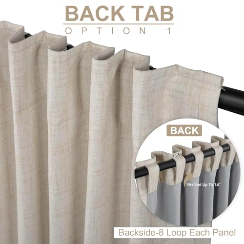 Image of 100% Blackout Shield Linen Blackout Curtains for Bedroom 63 Inches Long, Back Tab /Rod Pocket Living Room Drapes, Thermal Insulated Blackout Curtains 2 Panels Set, 50 inch W x 63 inch L,Cream
