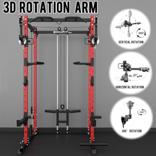 Image of Eonfit E2 Power Rack Power Cage with Cable Machine for Home Gym Equipment | Strength Training Squat Rack With Pivot Arms Functional Trainer Pulley System Cable Crossover Lat Pull Down For Garage Gym
