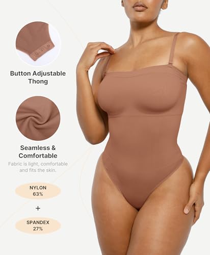 Image of SHAPELLX Strapless Shapewear Bodysuit for Women Tummy Control Thong Seamless Sculpt Body Shaper with Removable Straps