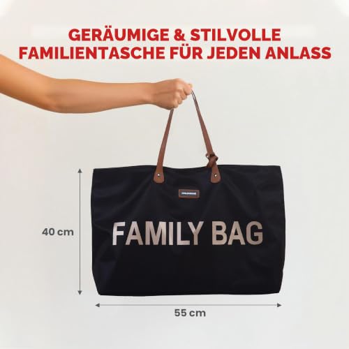 Childhome, Family Bag, Wickeltasche, Reisetasche/Wochenendtasche, Großes Fassungsvermögen, inkl. abnehmbarer Tasche, Schwarz/Gold