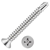 Wensilon（200pcs）#8×1-1/2”for Sheet Metal Self-Tapping Screws 410 Stainless Steel Flat Head High-St