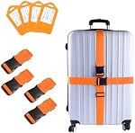 8 Pack Luggage Straps and Tags Set - Heavy Duty Adjustable Luggage Straps for Suitcases(Orange)