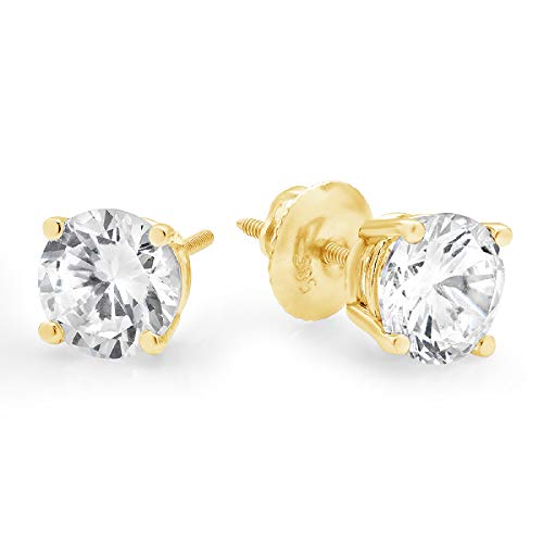 Clara Pucci 2.0 Ct Brilliant Round Cut Solitaire Studs With Clear Moissanite - Vvs1 And Color D Crystal Stone 14K Yellow Gold Pair Of Stud Earrings Screw Back #TOP1