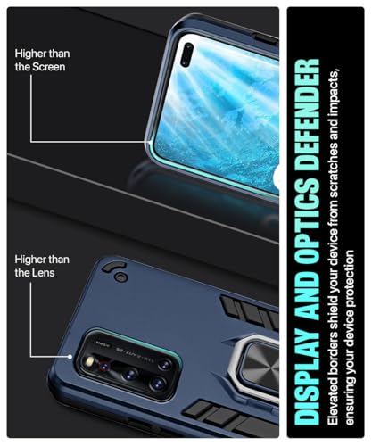 Image of WOW IMAGINE Shock Proof Back Case Mobile Cover for Vivo V19 | Back Cover Case (Tough Armor | Hybrid PC + TPU | Ring Holder & in-Built Kickstand | Blue)