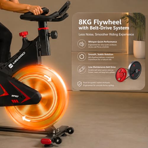 Image of MAXPRO MP007 Spin Bike | Exercise Cycle for Home | 100KG Capacity | 8KG Flywheel | Adjustable Resistance | Silent Belt Drive |4way Adjustable Comfortable Seat Cushion | Indoor Cardio Workout Fitness Bike