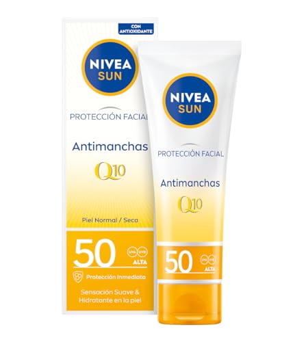 41pdAO6D8JL - NIVEA SUN - Protección Solar Facial UV FP50 Antiedad & Antimanchas - Crema Solar Facial - Previene las Arrugas - Con Q10 y Antioxidantes - Crema Hidratante - 0% Residuos - Piel normal a seca - 50 ml