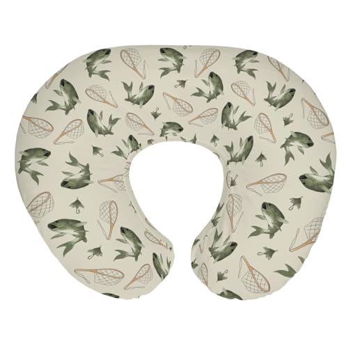 Image of ZoUbqchY Gone Fishing Baby Nursing Pillow Covers for Boy Girl Vintage Bass Fishes Net Lake Nursery Pillowcase for Breastfeeding Pillows Fishing Lovers Gift Soft Stretchy Slipcovers for Newborn Infant