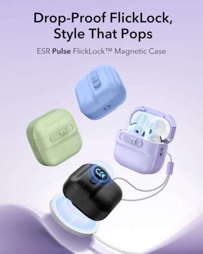Image of ESR for AirPods 4 Case, Compatible with AirPods 4 Generation Case (2024)(USB-C), MagSafe Compatible, Magnetic Lid Lock, Drop-Proof Protection Cover with Lanyard, Pulse Series, Purple