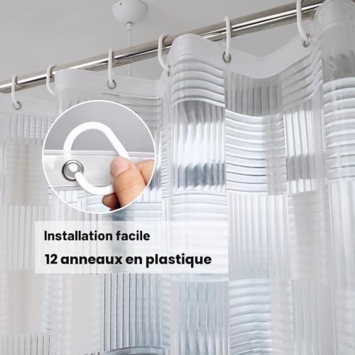 EurCross Rideau de douche transparent 180x200 avec motif géométrique 3D, rideau de douche imperméable pour salle de bain avec 3 aimants plus forts en bas, rideau de douche en plastique EVA – vue 5