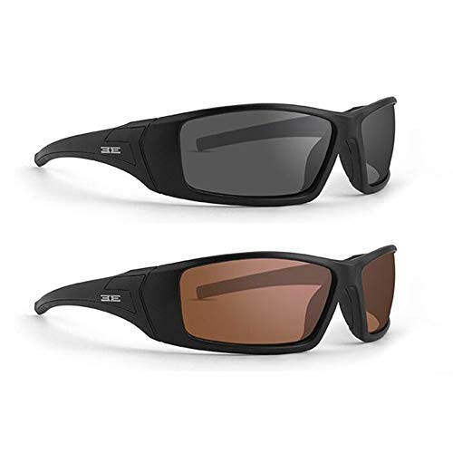 Epoch Eyewear Liberator Sport Sunglasses 2 Pair Black Frame w/Amber Lens & Black Frame/Smoke Lens