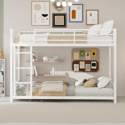 PUGSDRLY Lit Superposé Enfants 90x190 avec Barrières de lit Haute,Lit Superposé 2 Places avec Sommier Solide,pour Enfants Adolescents,sans Matelas(D-Blanc)
