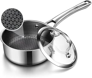 Edelstahl Kochtopf 16cm 1, 5L mit Deckel, Antihaft Stielkasserolle, Kochtopf Induktion, Hitzebeständiger Griff, Kochtöpfe für Alle Herdarten, Ofen- und Spülmaschinengeeignet, PFOA-frei