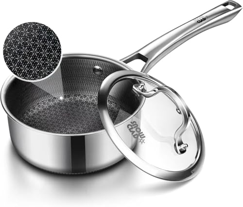 Edelstahl Kochtopf 16cm 1 5L mit Deckel Antihaft Stielkasserolle Kochtopf Induktion Hitzebeständiger Griff Kochtöpfe für Alle Herdarten Ofen- und Spülmaschinengeeignet PFOA-frei