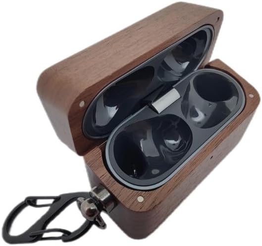 Handmade Nature Wooden Case Compatible with Huawei Freebuds Pro 3 Genuine Real Wood Protective Case Cover with Carabiner (Walnut)