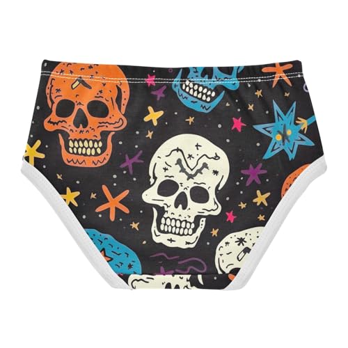 Colorful Skull Star Black Cotton Toddler Underwear, Girls Panties, 2T–8 Years2