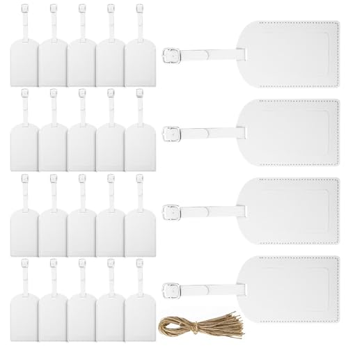 Étiquettes à bagages en cuir blanc pour identifier les valises des invités de mariage