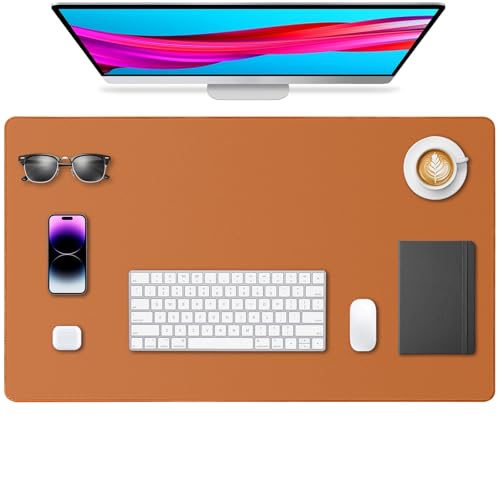 Yuwiiuuo Leather Desk Pad Protector, Office Desk Mat, Large Mouse Pad, Non-Slip PU Leather Desk Blotter, Waterproof Computer Desk Writing Pad for Office and Home (Brown, 23.6" x 13.7")