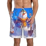 GFXEDSAH Traje de baño para hombre con estampado de muñeco de nieve, pantalones cortos elegantes para hombre, traje de baño de poliéster de secado rápido, blanco, XXL