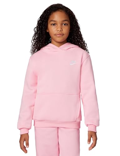 Nike Kids Sportswear Club Fleece Pullover Hoodie Medium Soft Pink/White Small