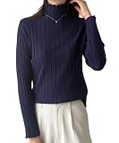 [Amulet] ハーフハイネックリブニット レディース トップス 無地 長袖 秋服 冬服 10代 20代 30代 韓国ファッション 韓国 オフィスカジュアル キレイめ 上品vl-5778-nv-f