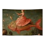 Jefuzh Funny Trippy Animal Fish Tapestry Victorian Quirky Ugly Renaissance Wall Art Abstract Women Paintings Tapestry Boho Vintage Gallery Living Room Wall Decor 40x60 inch