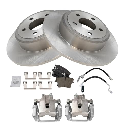 Image of TRQ Rear Brake Pad & Rotor Kit Ceramic Compatible with 2005-2018 Chrysler 300 2010-2015 Dodge Challenger 2006-2016 Charger 2005-2008 Magnum