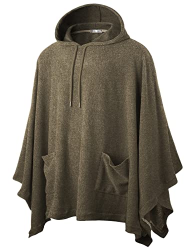 Ohoo Men's Hooded Poncho Cape Cloak Fashion Hoodie Pullover with Pockets / DCF702-BROWN-XL