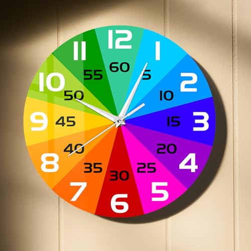 Timethink Rainbow Color Wheel Learning Clock, 12'' Telling Time Teaching