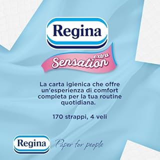 Regina Sensation Extra - 28 Rotoli di Carta Igienica, 170 Soffici Fogli a 4 Veli, Comfort ad Ogni Strappo, Confezione con il 60% di Plastica Riciclata, Carta 100% Certificata FSC