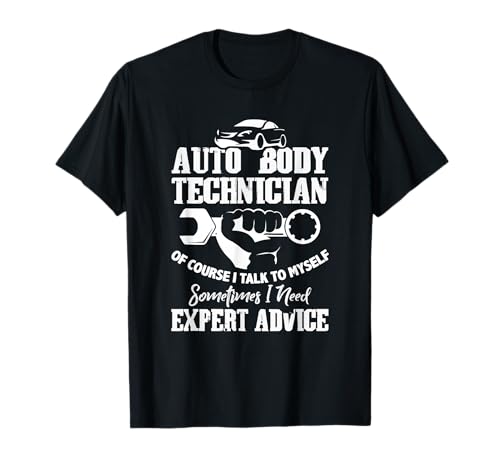 CharlIan Minds - Auto Body Technician T-Shirt - Men's Unisex Adult - Black - Short Sleeve - Crew Neck - Classic Fit - Humorous Graphic Design - 'Of Course I'm Talking to Myself' Quote