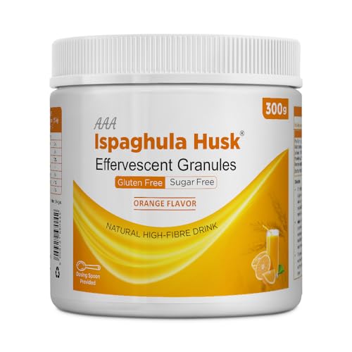 AAA Ispaghula Psyllium Husk Powder Orange Flavor– 300 gm |Natural High Fibre Drink | Effervescent Granules