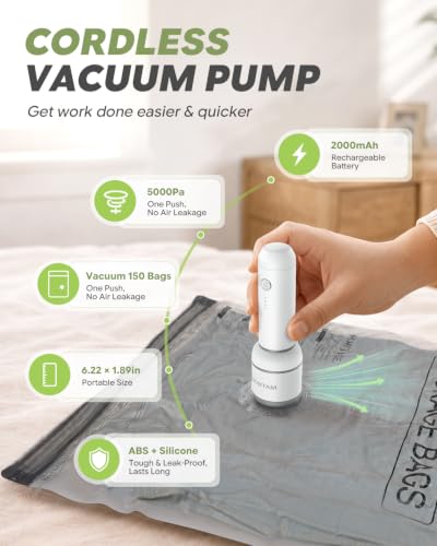 Image of Vacuum Storage Bags with Rechargeable Pump for Travel, 20 Combo Set