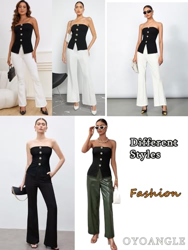 OYOANGLE Summer Going Out Tops for Women 2025 Button Front Sleeveless Strapless Tube Top3