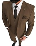 3 Pieces Business Mens Suit Notch Lapel Blazer Formal Wedding Groom Pants Tux Vest Tuxedos （48R,Brown