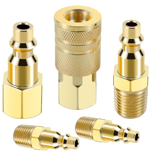 HSHGZSR 5 Pcs Air Coupler and Plug Kit air compressor fitting set Brass Male and Female Air Plug Set air hose fitting set 300PSI Max 1/4inch NPT Quick Connect Air Fitting Set for Air Compressor