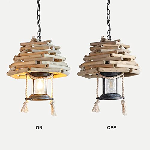 Plafond éclairage retro chandelier bois suspendu lanterne barn