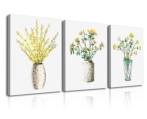 Tableau photo sur toile plante aquarelle jaune lot de 3 images encadrées 30x40CM