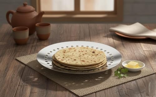Image of GOPIKRISHNA Chapati Basket Stainless Steel Roti Holder for Dining Table | Bread Serving Plate | Kitchen & Dinnerware Accessory (Big 9 INCH)