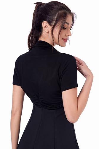 AmélieBoutik Women Short Sleeve Bolero Shrug Open Front Pleated Back Ruched Sides Cropped Cardigan for Dress Casual4