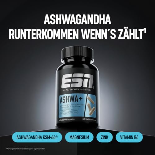 Foto von ESN Ashwa +, patentierter Ashwagandha Wurzelextrakt KSM-66®, 120 Kapseln