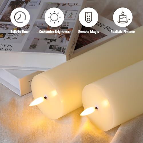 Vela LED de cera real con control remoto de 3x9 pulgadas y llama parpadeante segura 2